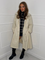 Drawstring Detail Hooded Trench Coat - Cream