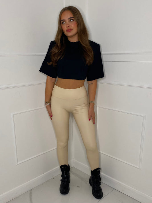 Leather Look  Leggings - Cream