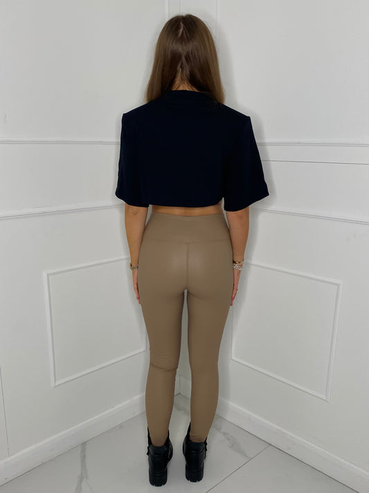 Leather Look  Leggings - Beige