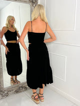 Lace Crochet Strappy Top & Flowy Maxi Skirt Co-ord - Black