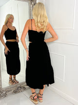 Lace Crochet Strappy Top & Flowy Maxi Skirt Co-ord - Black