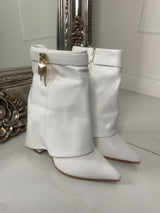 Padlock Detail Fold Over Heeled Boot - White