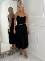 Lace Crochet Strappy Top & Flowy Maxi Skirt Co-ord - Black