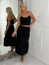 Lace Crochet Strappy Top & Flowy Maxi Skirt Co-ord - Black