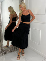 Lace Crochet Strappy Top & Flowy Maxi Skirt Co-ord - Black