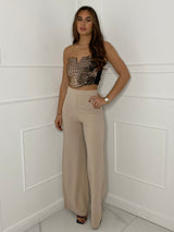 Wide Leg High Waist Trousers - Beige