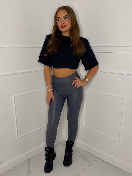 Leather Look  Leggings - Grey