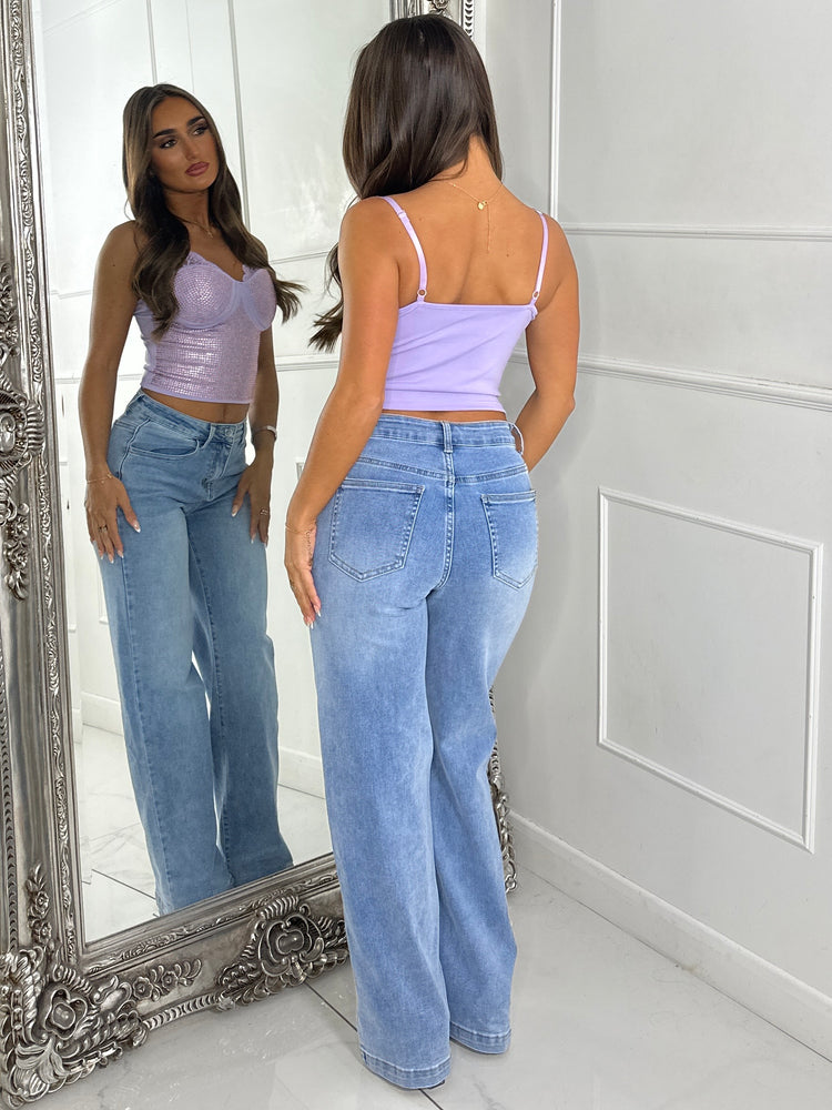 Diamante Lace Detail Cupped Corset Top - Lilac