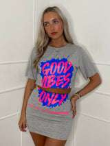 Good Vibes Splatter T-Shirt Co-Ord - Grey