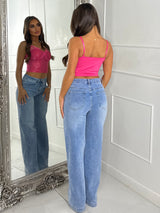 Diamante Lace Detail Cupped Corset Top - Hot Pink