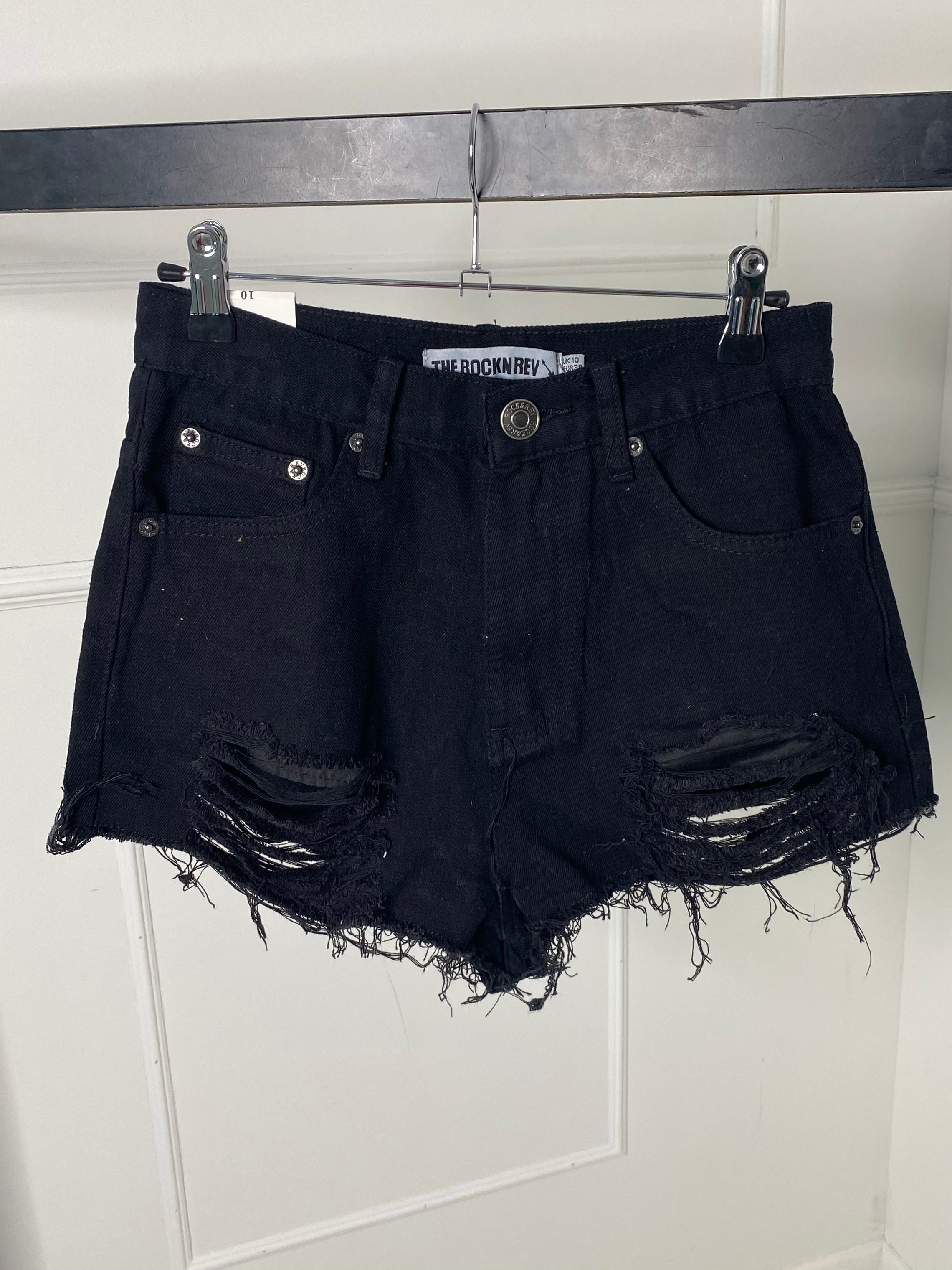 Distressed Detail Denim Shorts- Denim Black