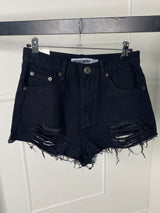 Distressed Detail Denim Shorts- Denim Black