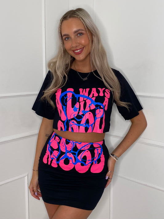 Good Mood Teddy T-Shirt Co-Ord - Black