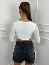 Lace Up String Denim Shorts - Black/White