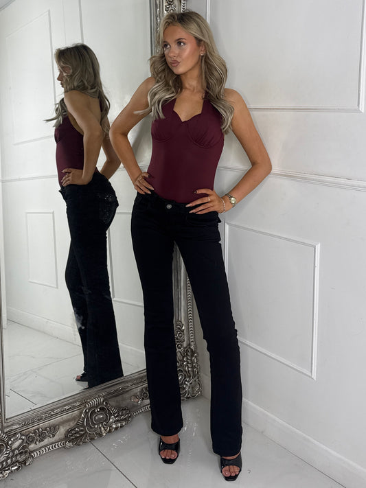 Flared Bottom Diamante Pocket Detail Jeans - Black