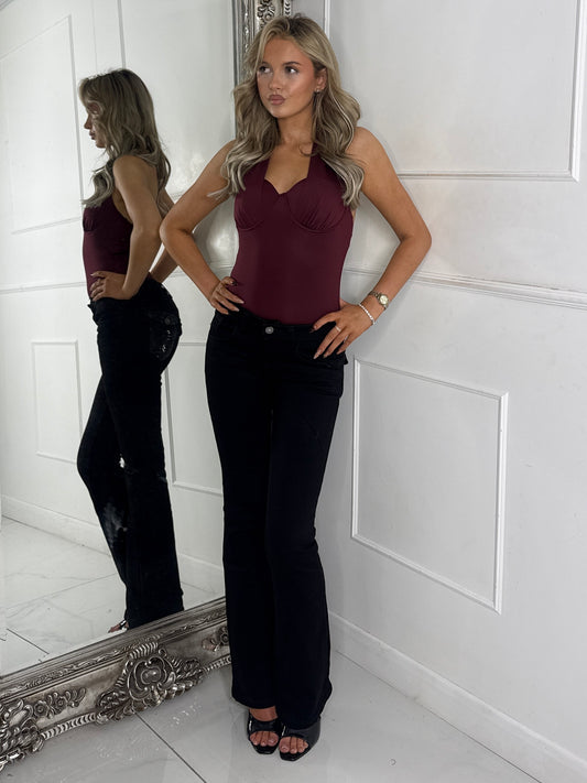 Flared Bottom Diamante Pocket Detail Jeans - Black
