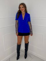 Diamanté Chainmail Sleeve Blazer - Royal Blue