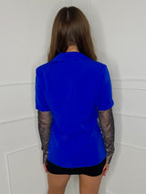 Diamanté Chainmail Sleeve Blazer - Royal Blue