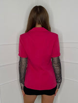 Diamanté Chainmail Sleeve Blazer - Hot Pink