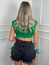 Lace Up String Denim Shorts - Black/Green