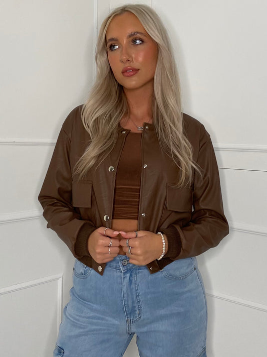 Pvc Bomber Jacket - Chocolate Brown