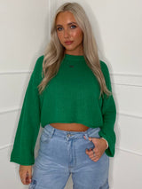 Round Neck Oversized Cropped Jumper - Green