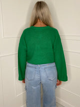 Round Neck Oversized Cropped Jumper - Green