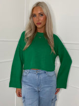 Round Neck Oversized Cropped Jumper - Green