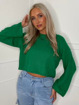 Round Neck Oversized Cropped Jumper - Green