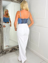 Curve Hem Detail Denim Corset - Light Wash