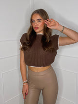 Sleeveless Knitted Jumper- Brown