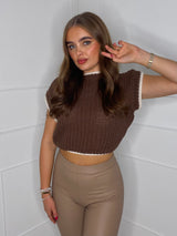 Sleeveless Knitted Jumper- Brown