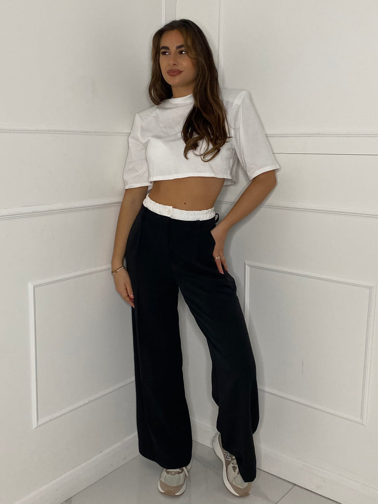 White Detail Tailored Trousers - Black