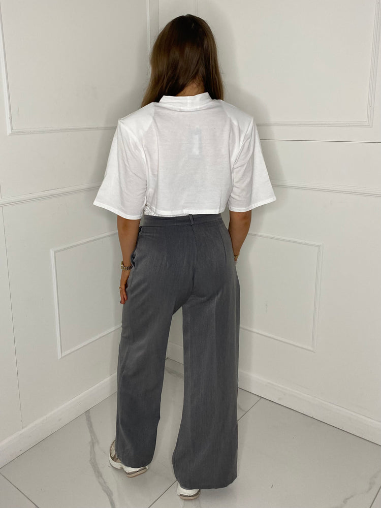 White Detail Tailored Trousers - Grey