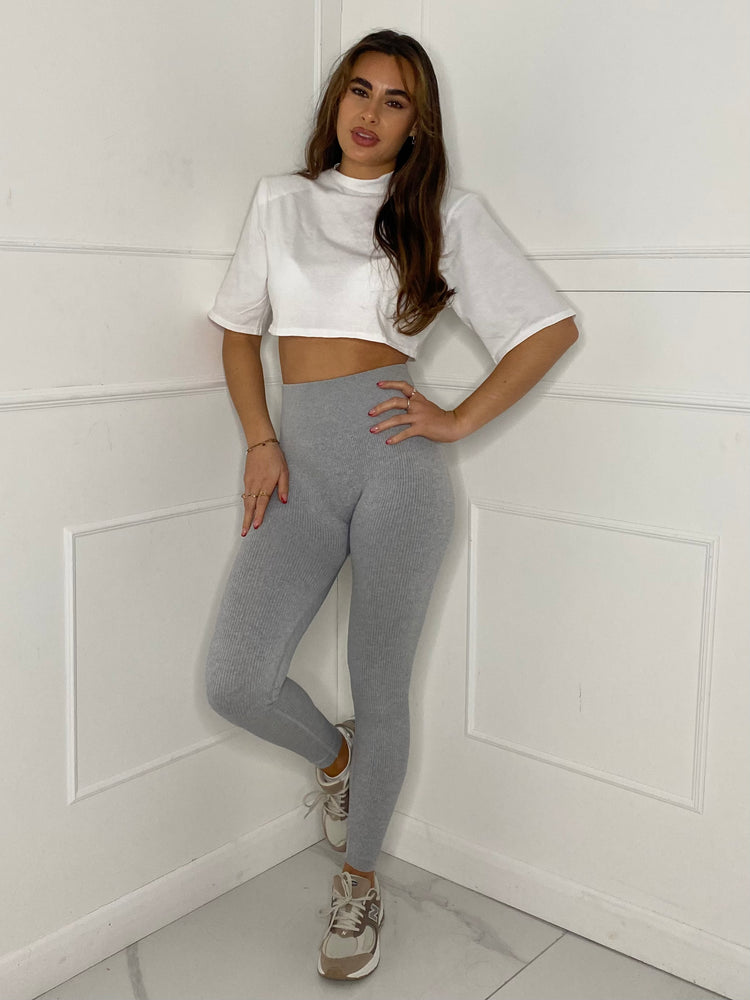 Seamless Ribbed Leggings - Light Grey