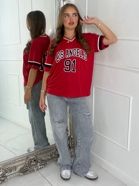 Los Angeles 91 Varsity Tee - Red