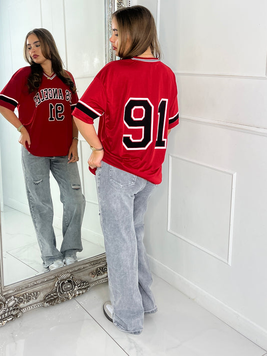 Los Angeles 91 Varsity Tee - Red