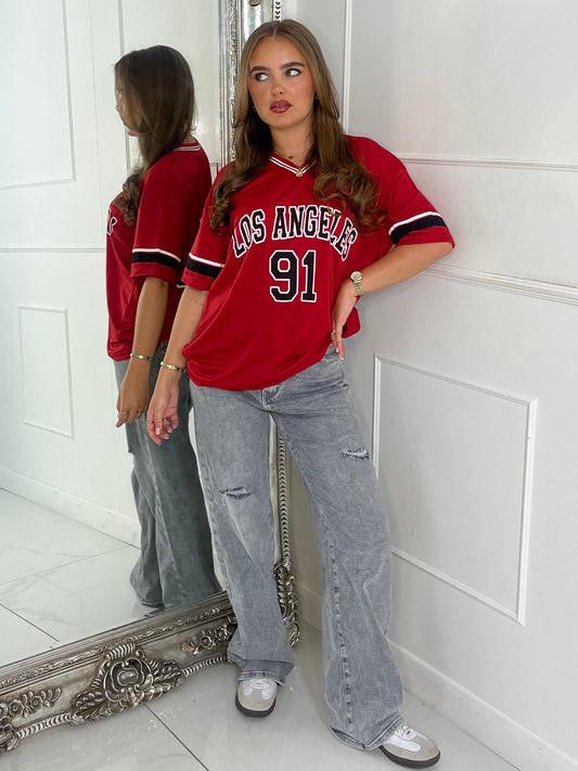 Los Angeles 91 Varsity Tee - Red
