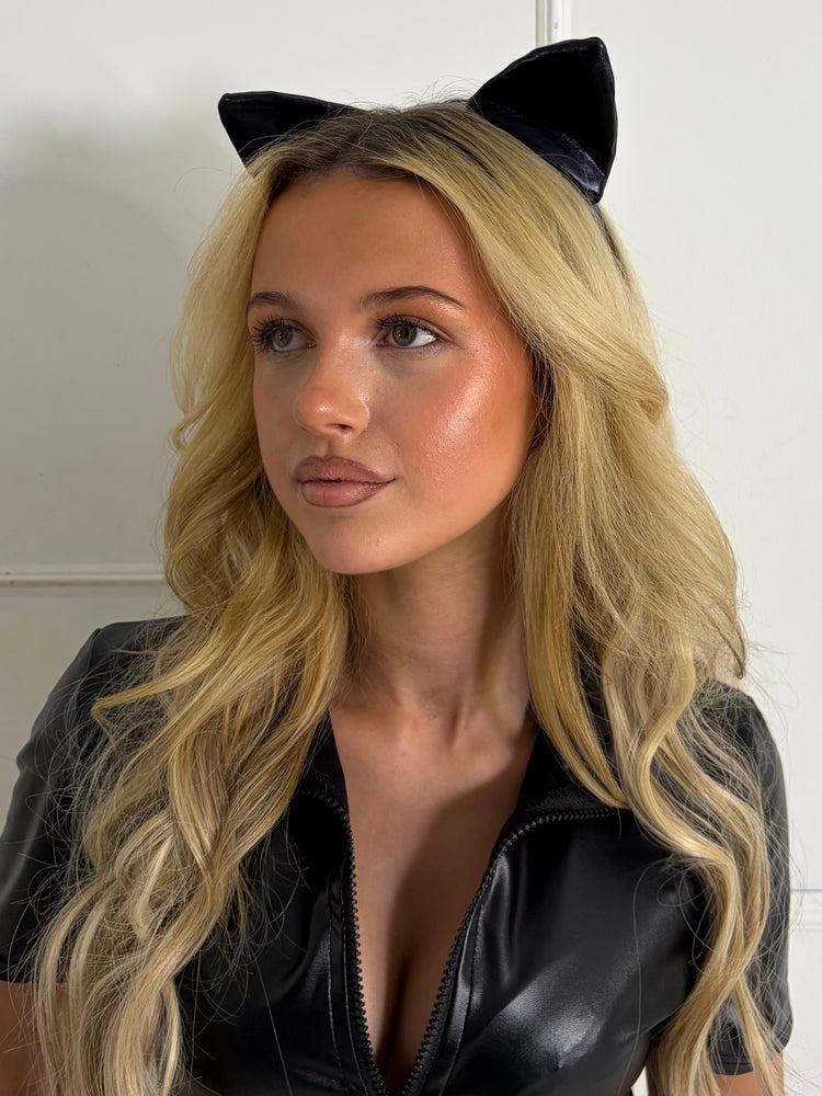 PU Leather Cat Ears Headband - Black