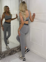 Contour Lined Detail Leggings & Sports Bra Gym Set - Grey
