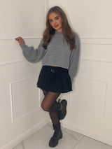 Plain Cropped Knitted Jumper -  Grey