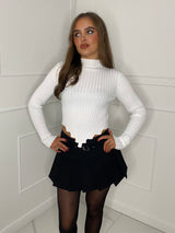 V Hem Small Ribbed Jumper - White