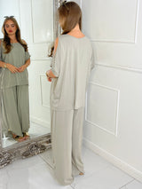 Cut Out Shoulder Batwing Style Top & Flares - Light Grey