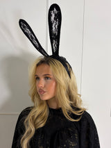 Lace Bunny Ears With Veil - Black