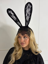 Lace Bunny Ears With Veil - Black