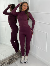 Sculpt Zip Up Jacket & Leggings Set - Wine