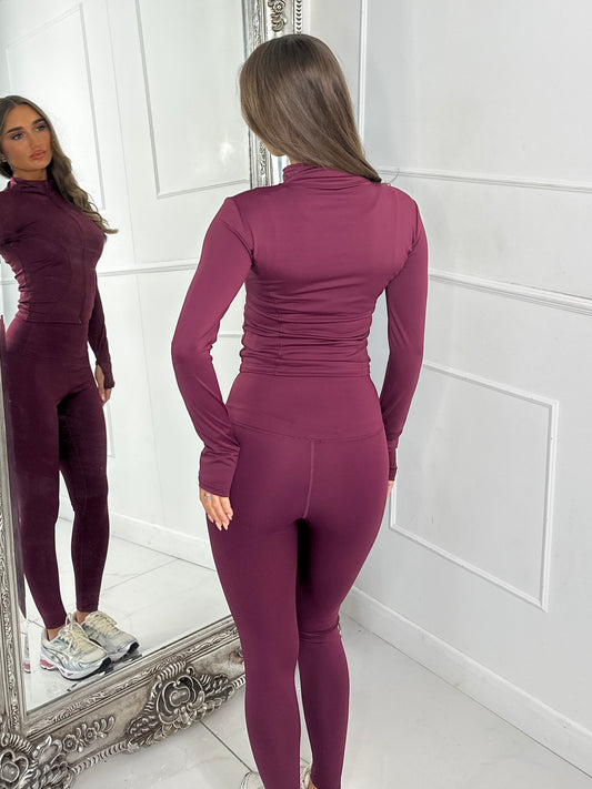 Sculpt Zip Up Jacket & Leggings Set - Wine