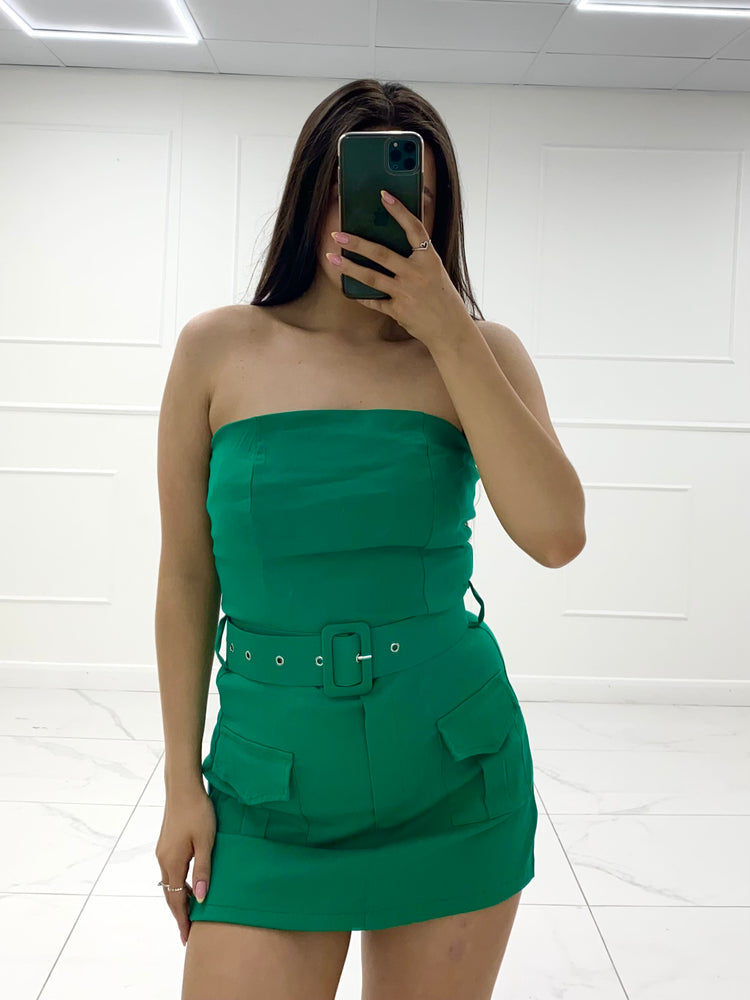 Belted Cargo Style Playsuit - Green