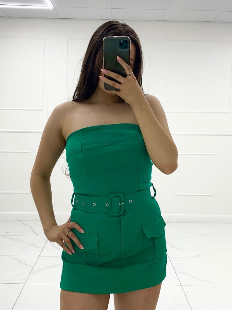 Belted Cargo Style Playsuit - Green