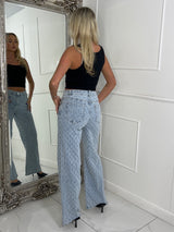 All Over Distressed Textured Jeans - Light Wash